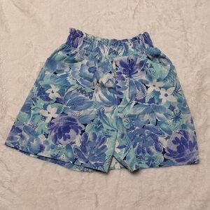 Vintage 90s EnChanté High Waist Blue Floral Shorts Resortwear Retro Small USA